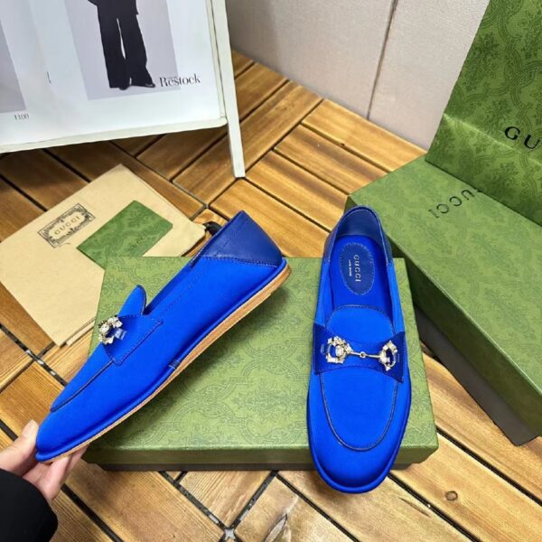 GUCCI HORSEBIT LOAFER WITH CRYSTALS BLUE SATIN 759780 KND90 4380 - Image 9