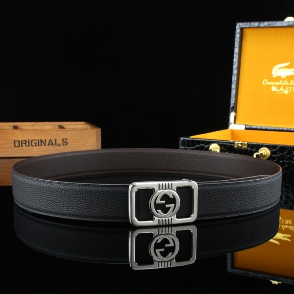 GUCCI COWHIDE DOUBLE G BUCKLE BELT SILVER TONE HARDWARE IN BLACK - Image 2