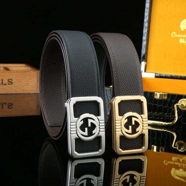 GUCCI COWHIDE DOUBLE G BUCKLE BELT SILVER TONE HARDWARE IN BLACK - Image 3