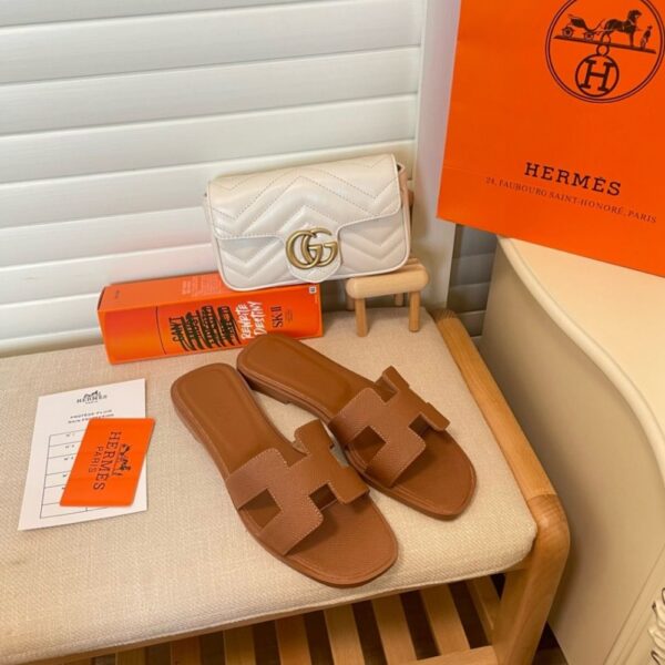 HERMES SLIPPERS FLAT ORAN BROWN H021056Z - Image 6