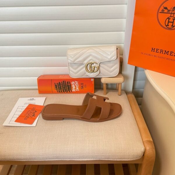HERMES SLIPPERS FLAT ORAN BROWN H021056Z - Image 7