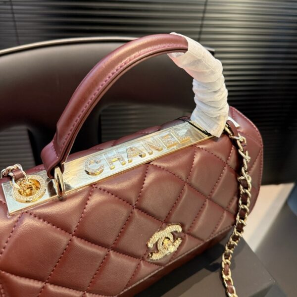 CHANEL FLAP BAG WITH TOP HANDLE BURGUNDY 25CM - Image 5