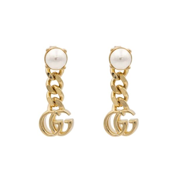 GUCCI PEARL DOUBLE G EARRINGS GOLD 645665 I4620 8078