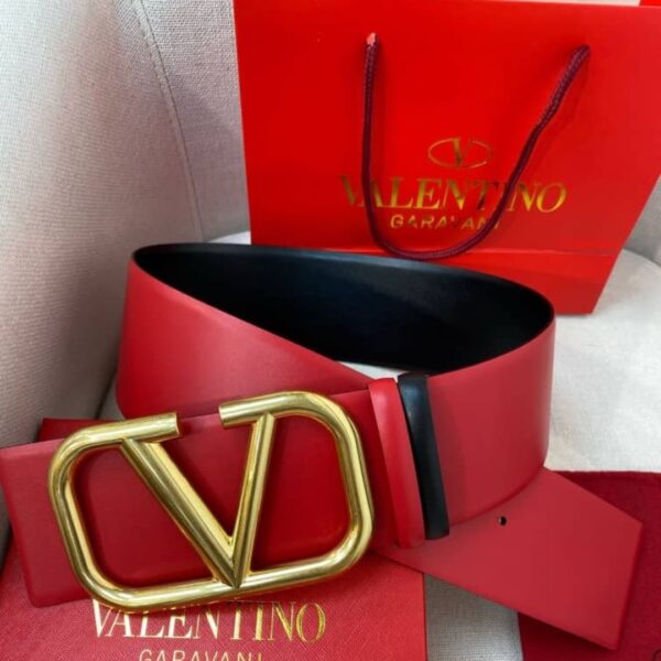 VALENTINO GARAVANI V LOGO REVERSIBLE LEATHER BELT IN RED 70MM - Image 2