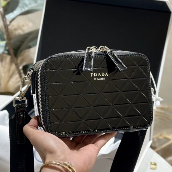 PRADA BRIQUE BRUSHED LEATHER BAG WITH TRIANGLE MOTIF BLACK 18CM 2VH070 ZO6 F0002 V ZMT - Image 7