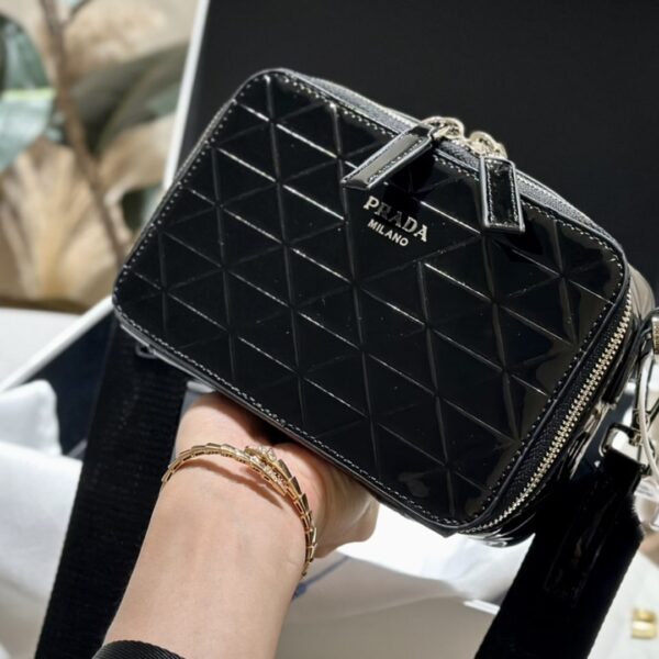 PRADA BRIQUE BRUSHED LEATHER BAG WITH TRIANGLE MOTIF BLACK 18CM 2VH070 ZO6 F0002 V ZMT - Image 2