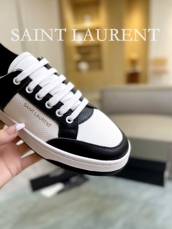 SAINT LAURENT PERFORATED LEATHER SNEAKERS BLACK AND WHITE - Image 2