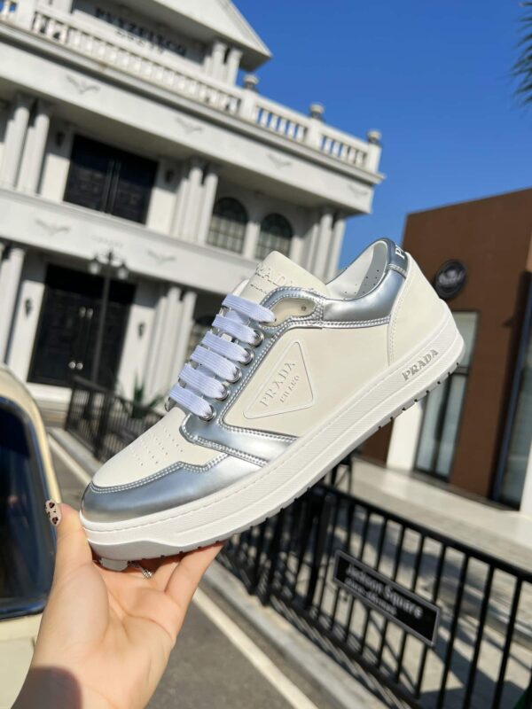 PRADA DISTRICT PERFORATED LEATHER SNEAKERS SLIVER - Image 8