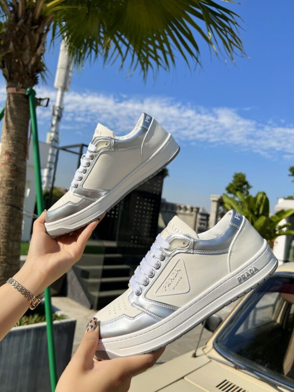 PRADA DISTRICT PERFORATED LEATHER SNEAKERS SLIVER - Image 7