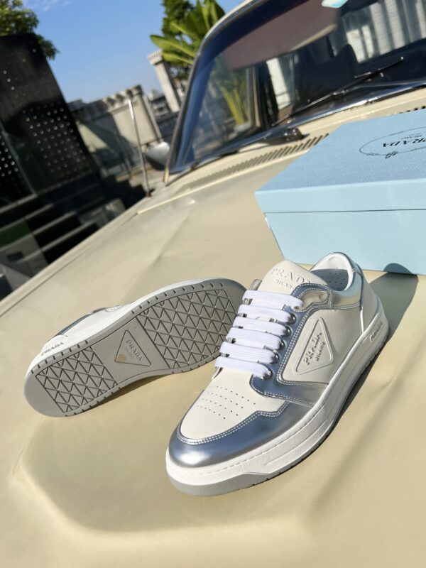 PRADA DISTRICT PERFORATED LEATHER SNEAKERS SLIVER - Image 6