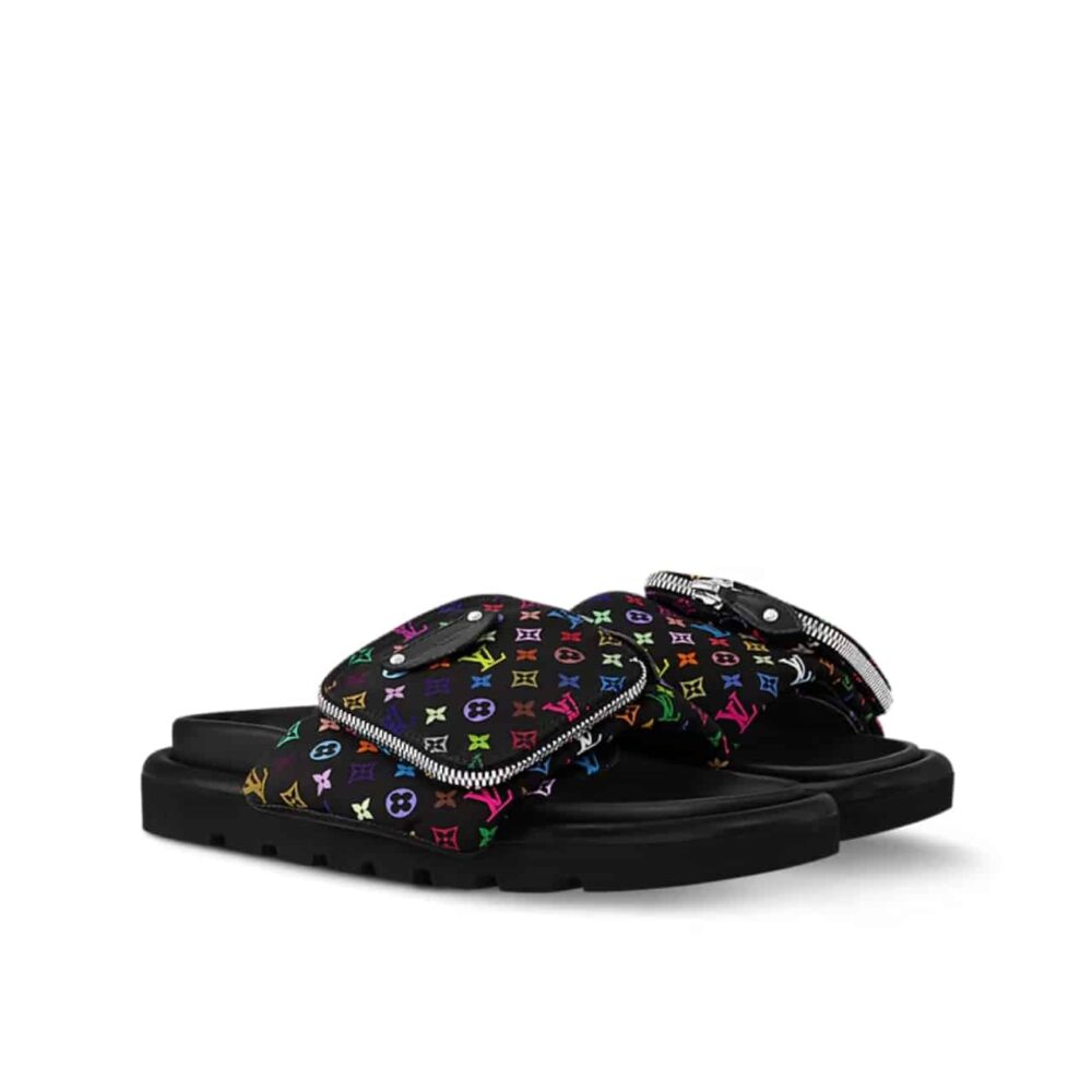 LOUIS VUITTON X TAKASHI MURAKAMI POOL PILLOW FLAT COMFORT MULE BLACK 1AGVRF