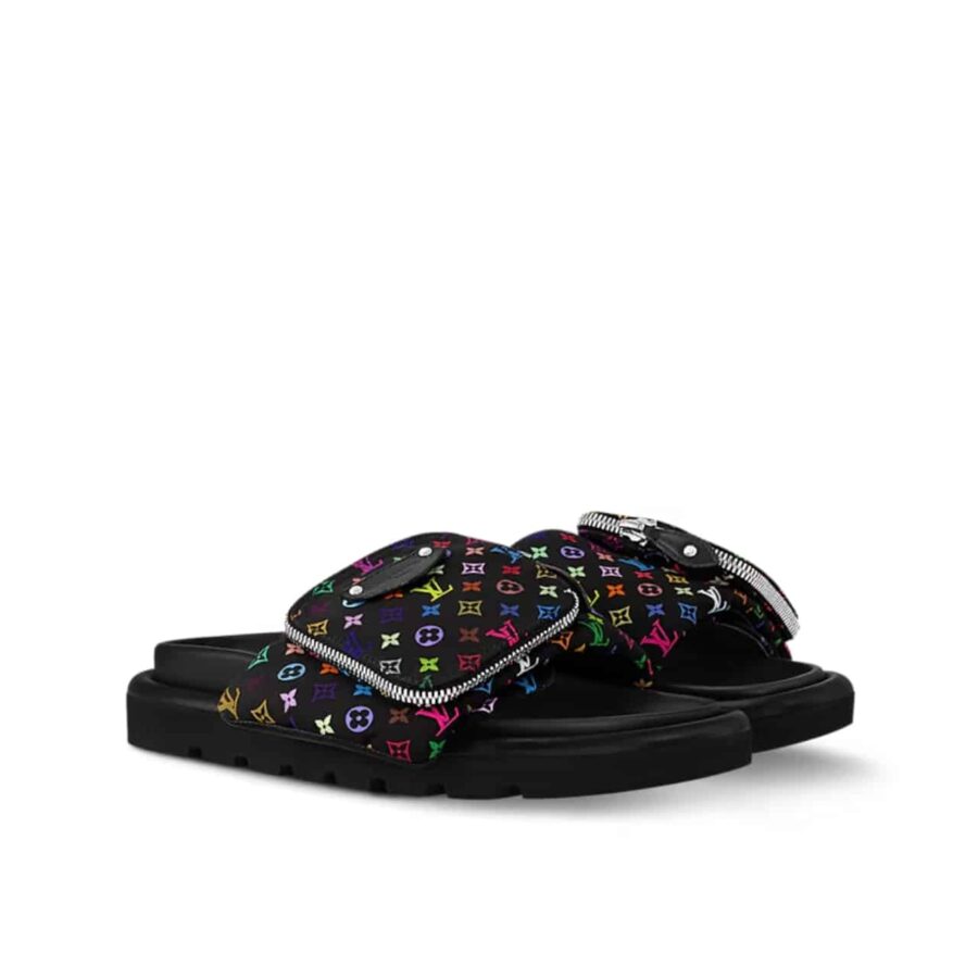 LOUIS VUITTON X TAKASHI MURAKAMI POOL PILLOW FLAT COMFORT MULE BLACK 1AGVRF