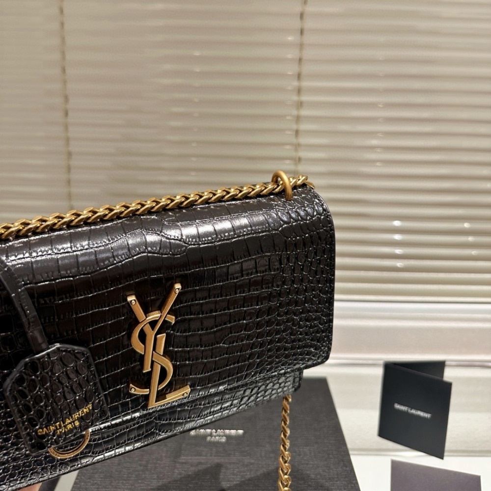 SAINT LAURENT SUNSET MEDIUM IN CROCODILE EMBOSSED LEATHER BLACK 22CM 442906DND0J1000 - Image 3