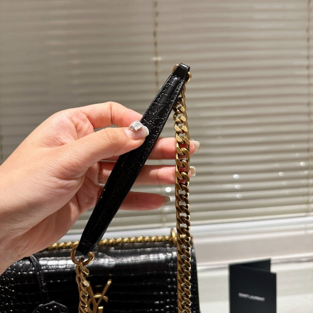 SAINT LAURENT SUNSET MEDIUM IN CROCODILE EMBOSSED LEATHER BLACK 22CM 442906DND0J1000 - Image 7