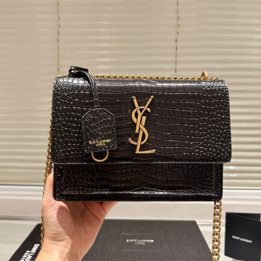 SAINT LAURENT SUNSET MEDIUM IN CROCODILE EMBOSSED LEATHER BLACK 22CM 442906DND0J1000 - Image 8