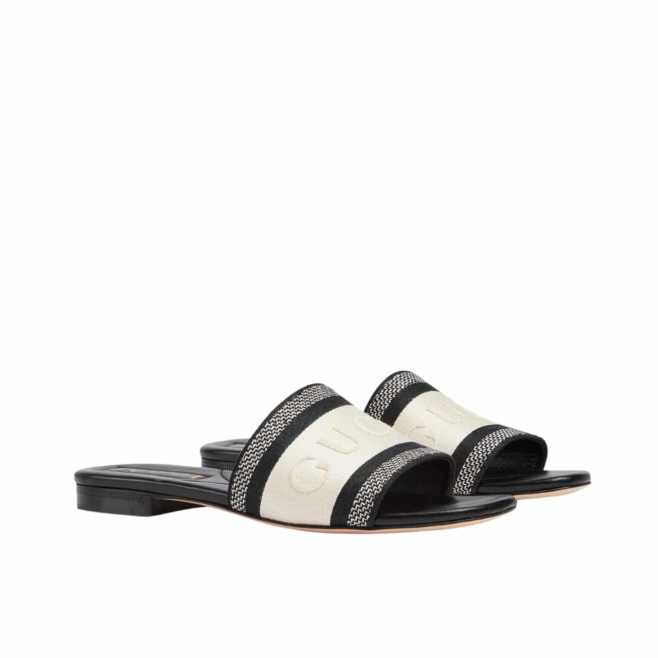 GUCCI WOMEN SLIDE SANDAL WITH WEB BLACK AND WHITE 817564 FAECG 8843
