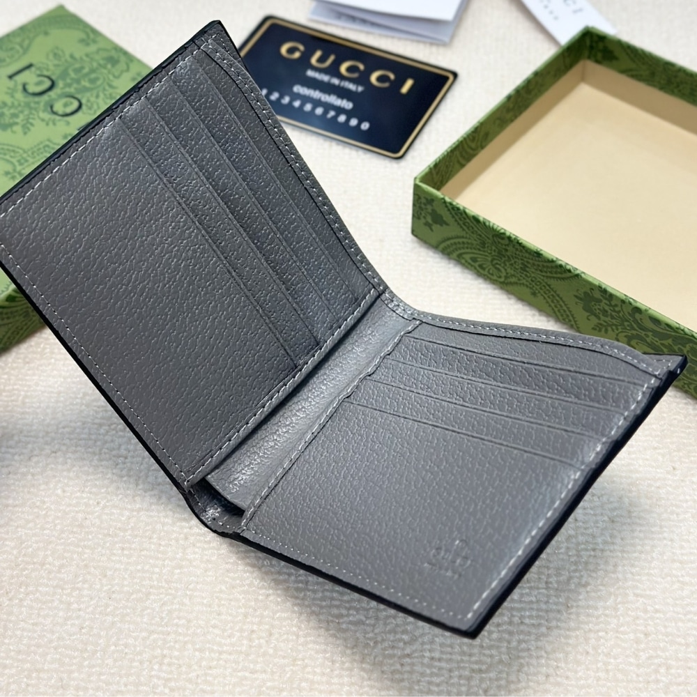GUCCI INTERIOR BI FOLD WALLET BLACK AND GREY 11CM - Image 7