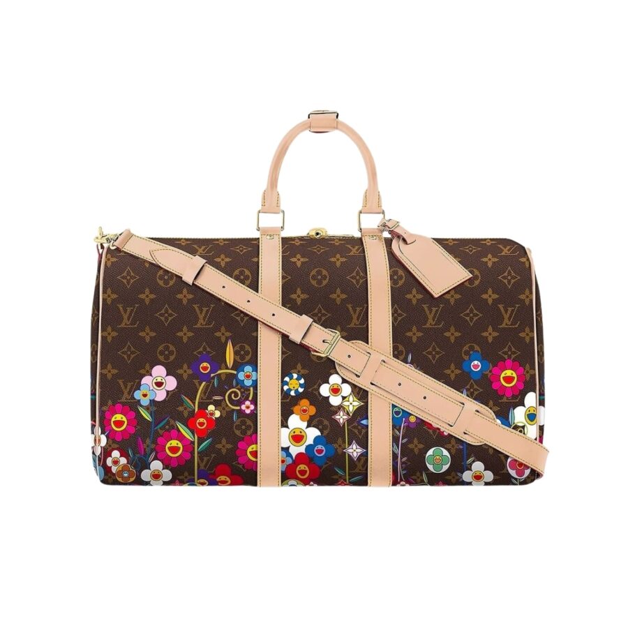 LOUIS VUITTON X TAKASHI MURAKAMI KEEPALL BANDOULIERE BROWN 45CM M14182