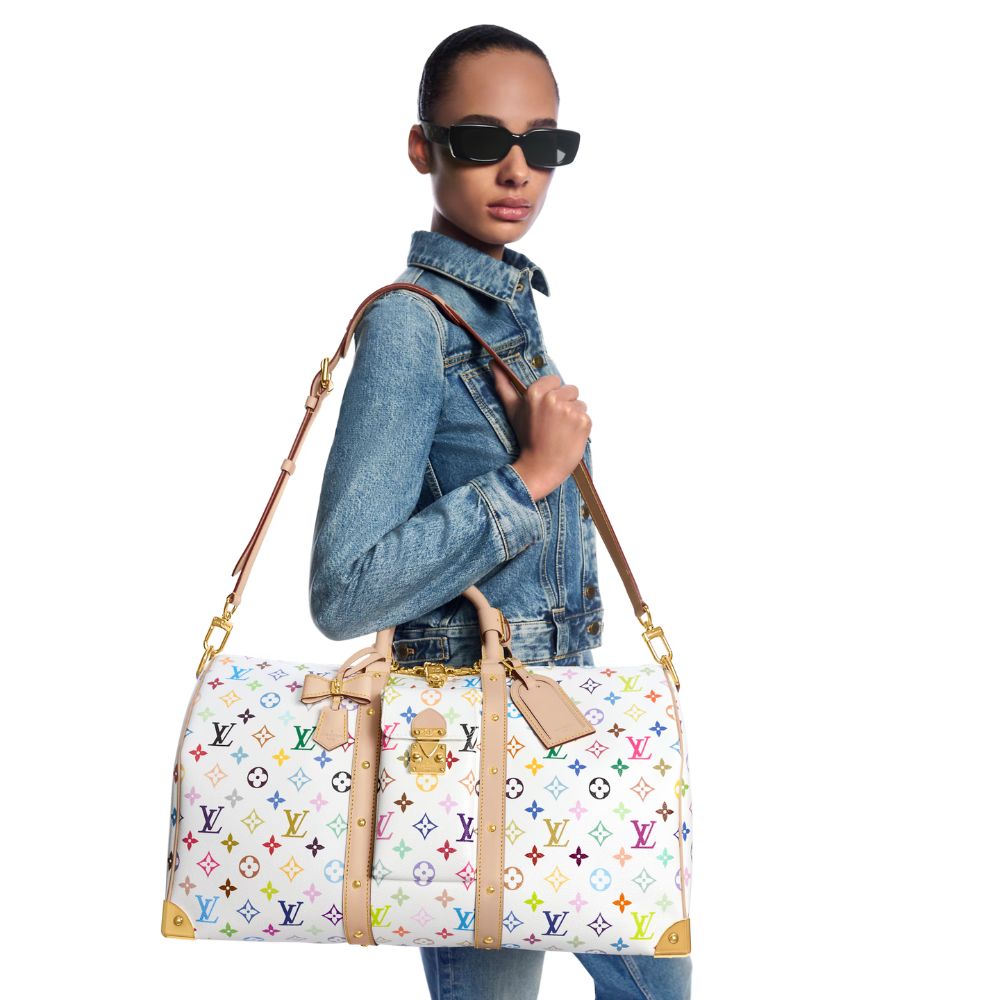 Louis Vuitton X Takashi Murakami Keepall Bandoulière 45 Bag Multicolore Blanc 45cm M13742 - Image 8