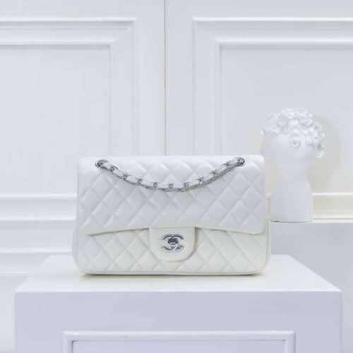Alternative view of Chanel Classic Double Flap Bag White Silver Hardware 25cm