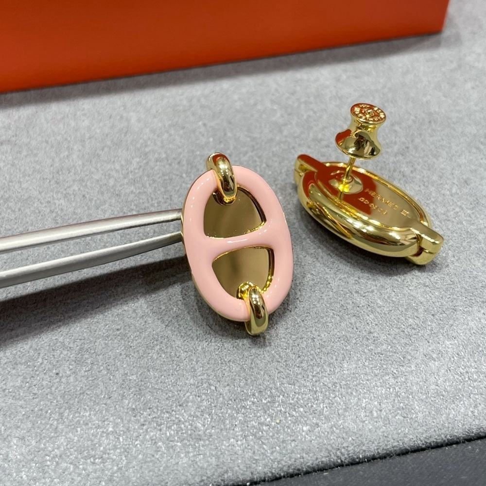HERMES MINI MAILLON EARRINGS LIGHT PINK - Image 5