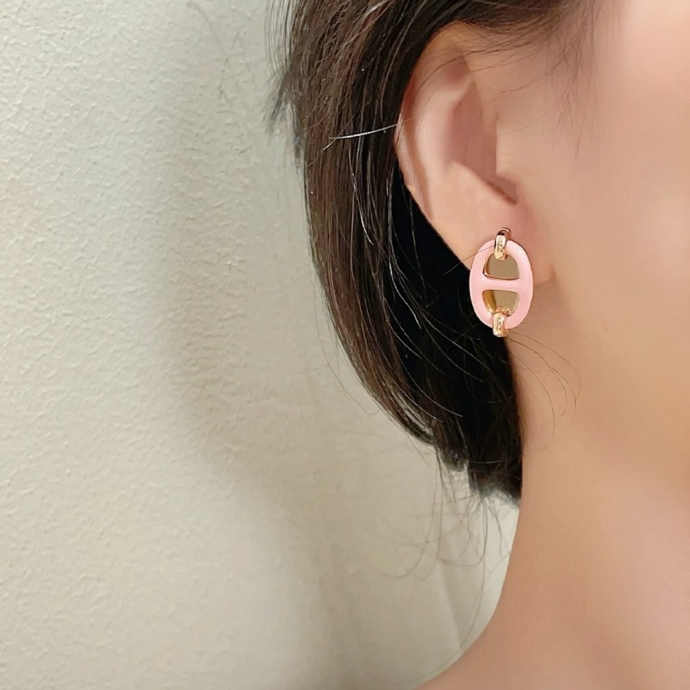 HERMES MINI MAILLON EARRINGS LIGHT PINK - Image 6