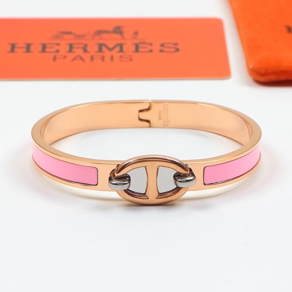 HERMES MINI CLIC ANCHOR CHAIN BRACELET ROSE GOLD TONE WITH LIGHT PINK H209000FO1ZPM - Image 2