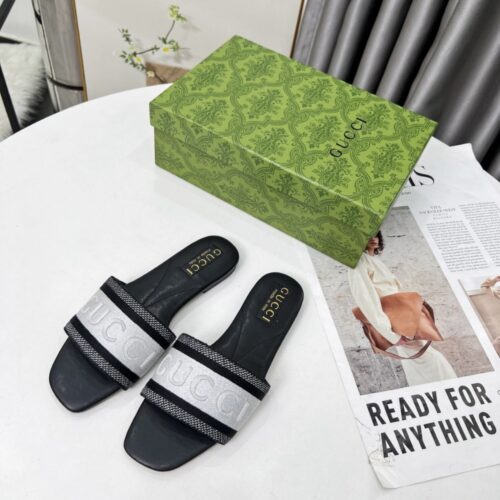 Alternative view of Gucci Women Slide Sandal With Web Black And White 817564 FAECG 8843
