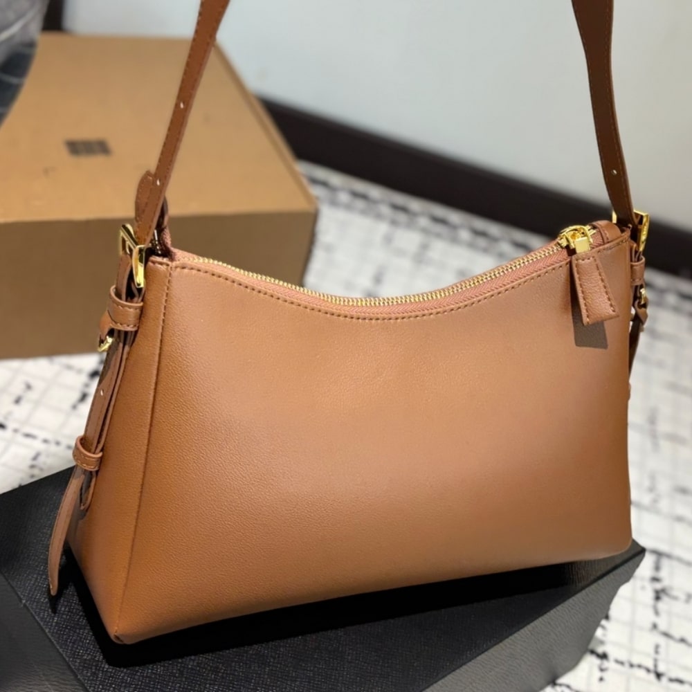 PRADA MEDIUM AIMEE ZIP LEATHER SHOULDER BAG BROWN 30CM - Image 5