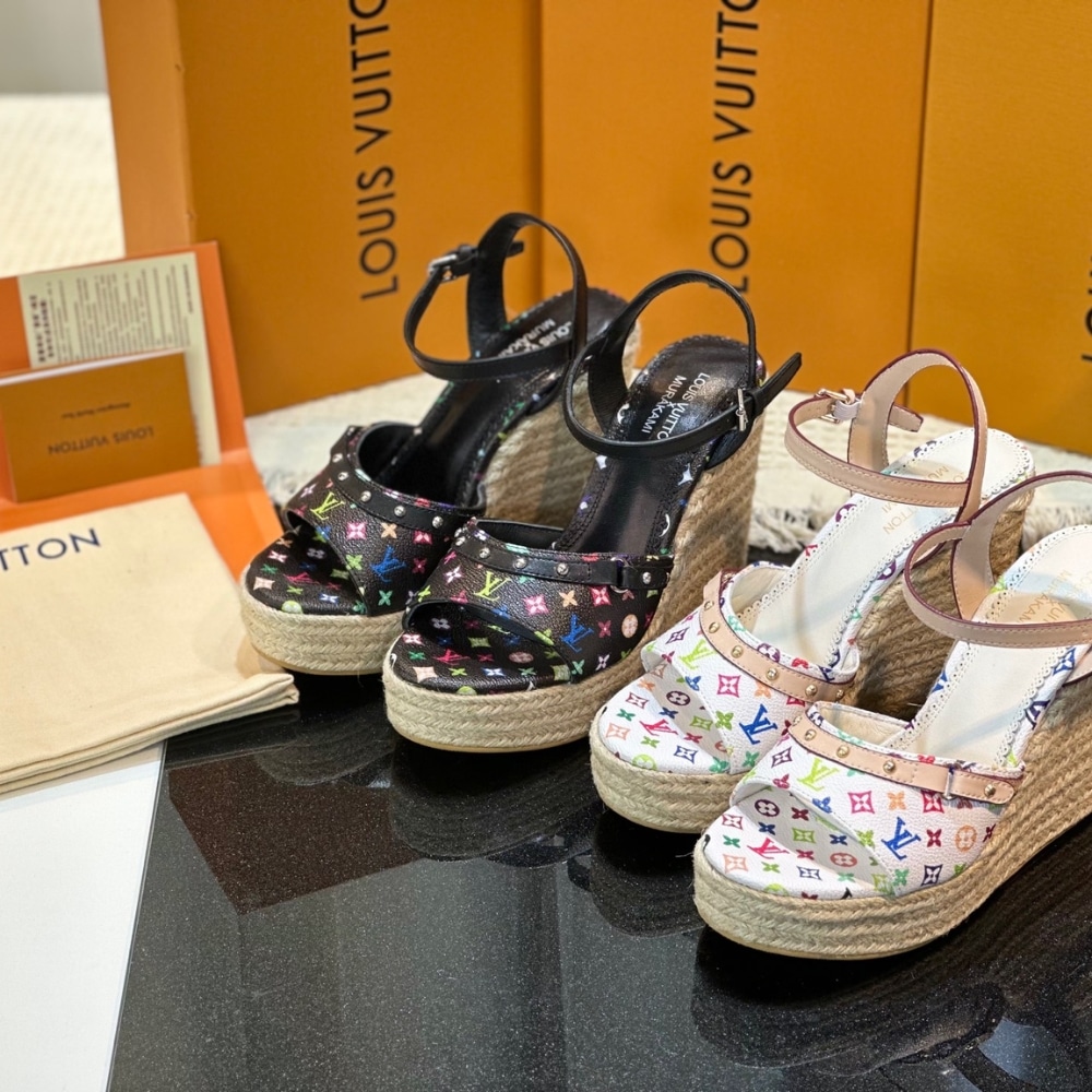LOUIS VUITTON X TAKASHI MURAKAMI HELIOS WEDGE SANDAL BLACK - Image 5