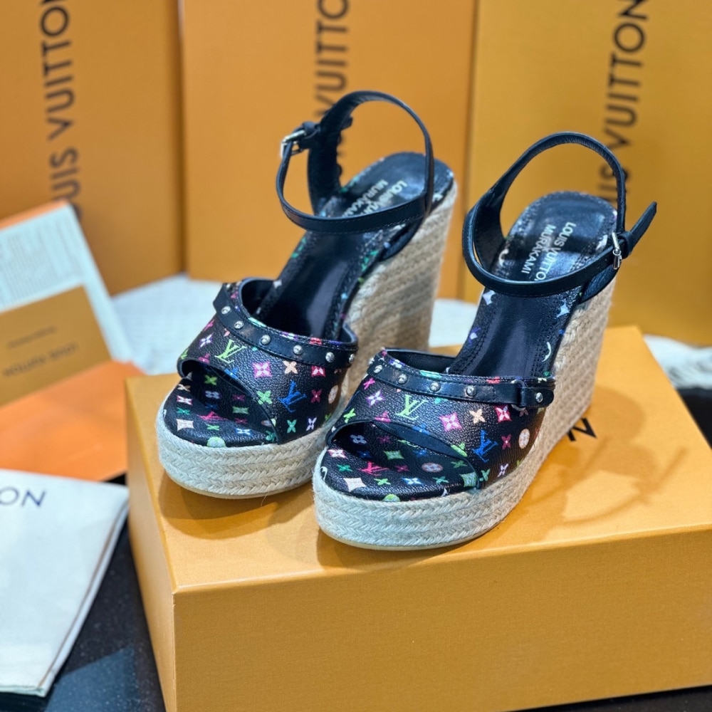 LOUIS VUITTON X TAKASHI MURAKAMI HELIOS WEDGE SANDAL BLACK - Image 2