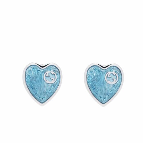 Gucci Heart Earrings With Interlocking G Light Blue Enamel Silver 645547 J8410 8183