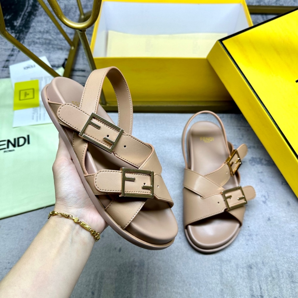 FENDI FEEL LEATHER SLIDES BEIGE 8X8647NA7F0QB8 - Image 4