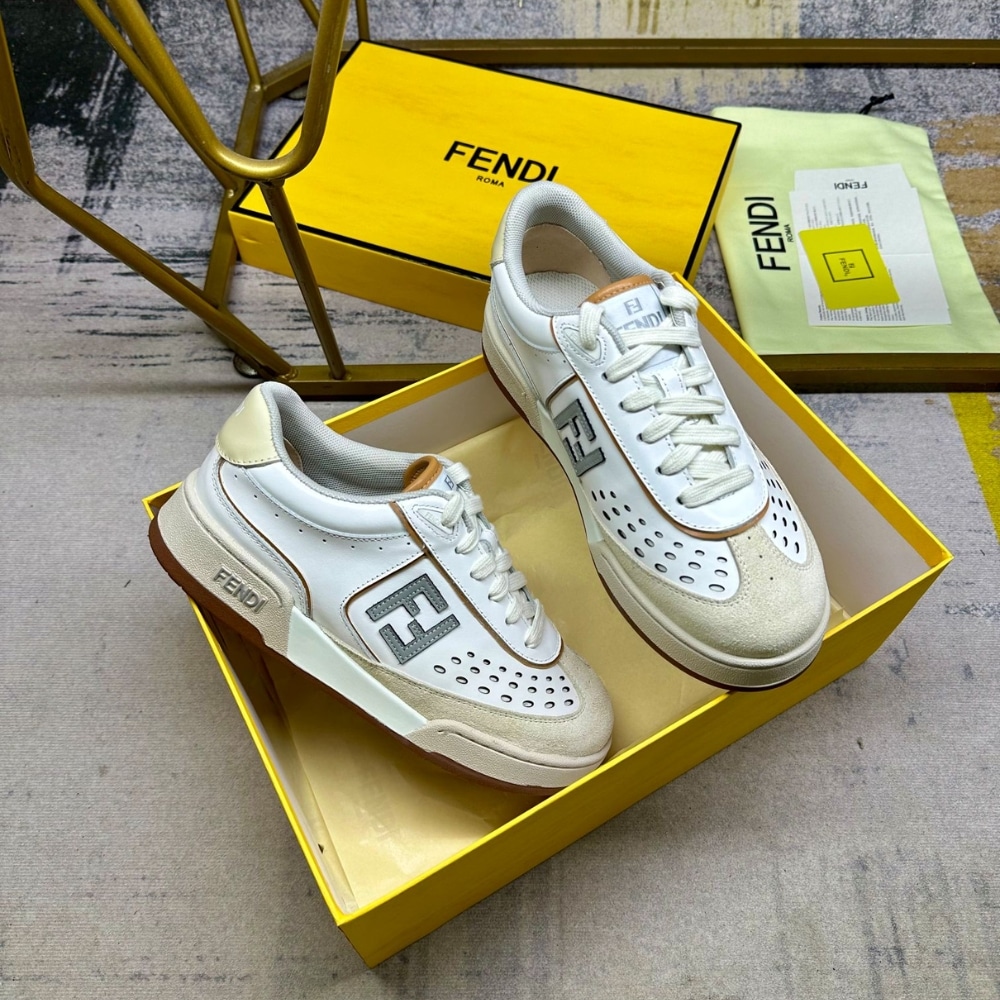 FENDI MATCH SUEDE LOW TOPS WHITE AND BROWN 8E8670ASB2F1RUX - Image 3