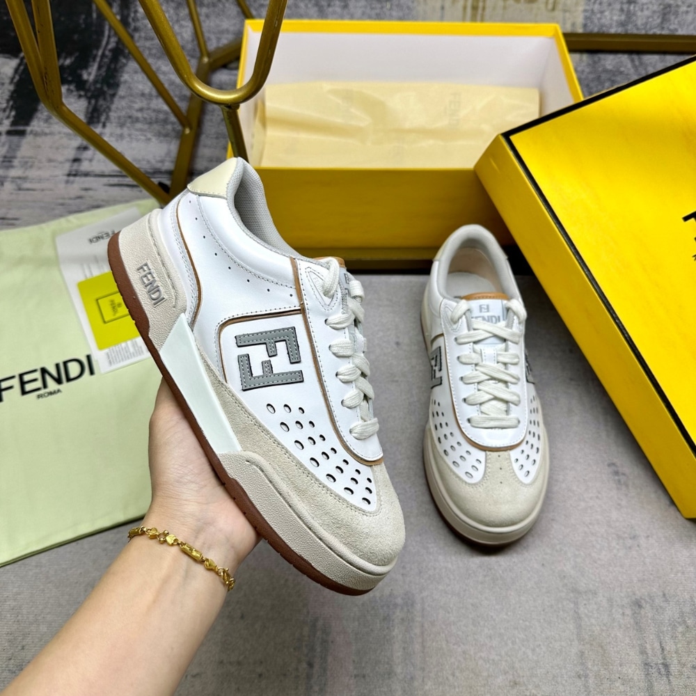 FENDI MATCH SUEDE LOW TOPS WHITE AND BROWN 8E8670ASB2F1RUX - Image 4