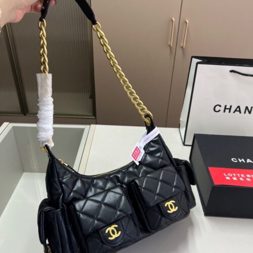 Alternative view of Chanel Maxi Hobo Bag Gold Tone Metal Black 25cm