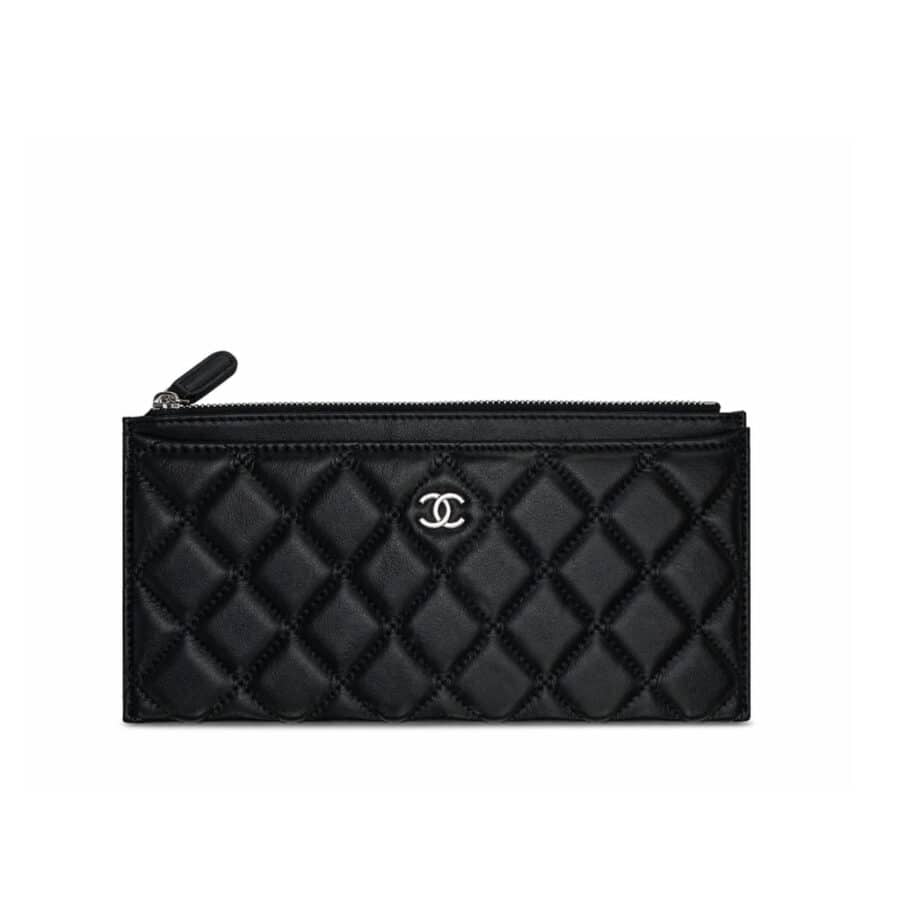 Chanel Classic Zip Pouch Quilted Wallet Black 22Cm