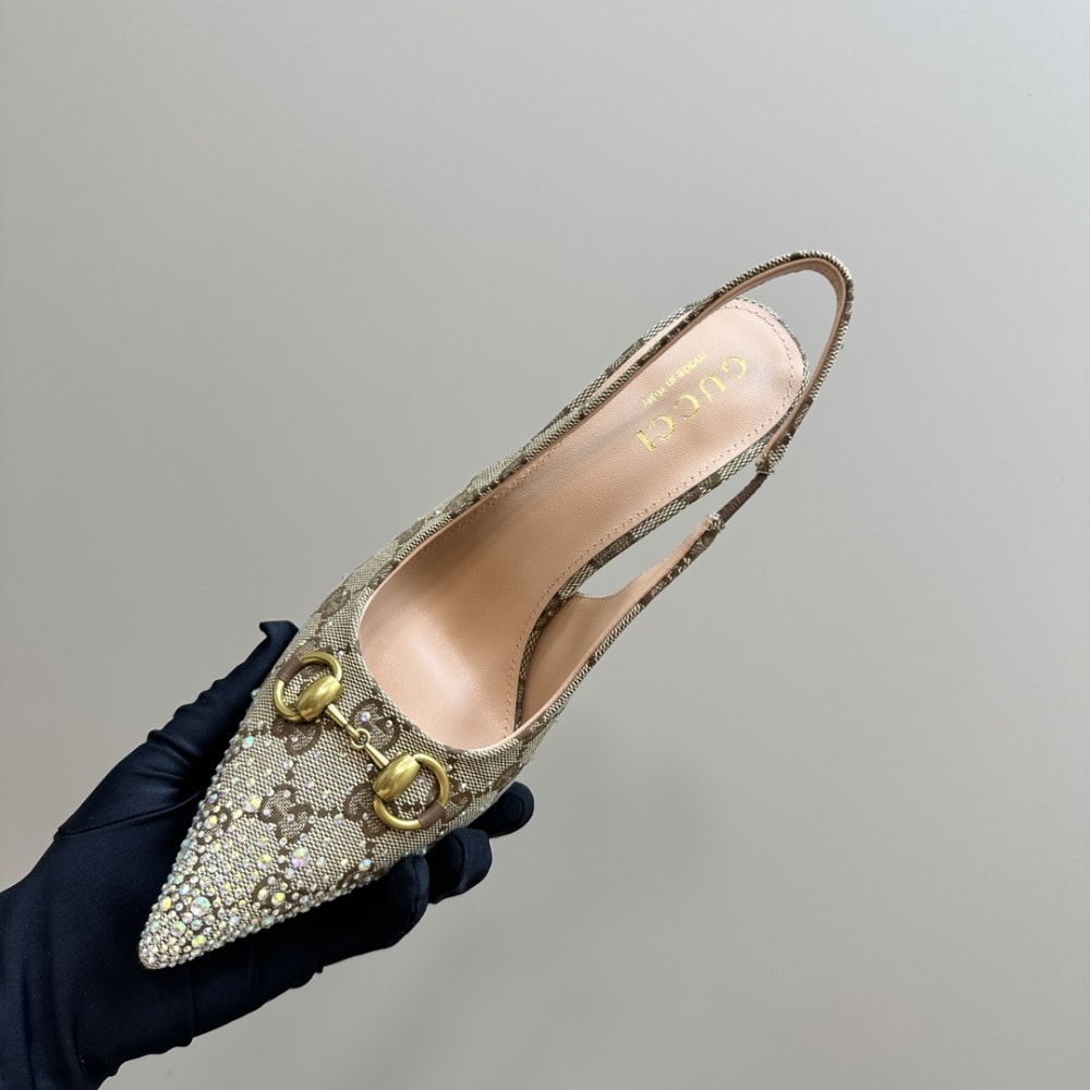 GUCCI WOMEN'S HORSEBIT PUMP GG CANVAS BEIGE AND DARK BROWN 812176 FAD21 2549 - Image 8