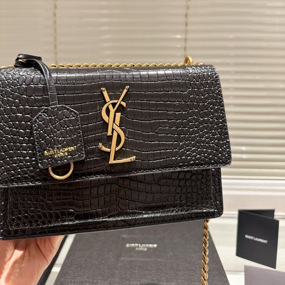 SAINT LAURENT SUNSET MEDIUM IN CROCODILE EMBOSSED LEATHER BLACK 22CM 442906DND0J1000 - Image 9