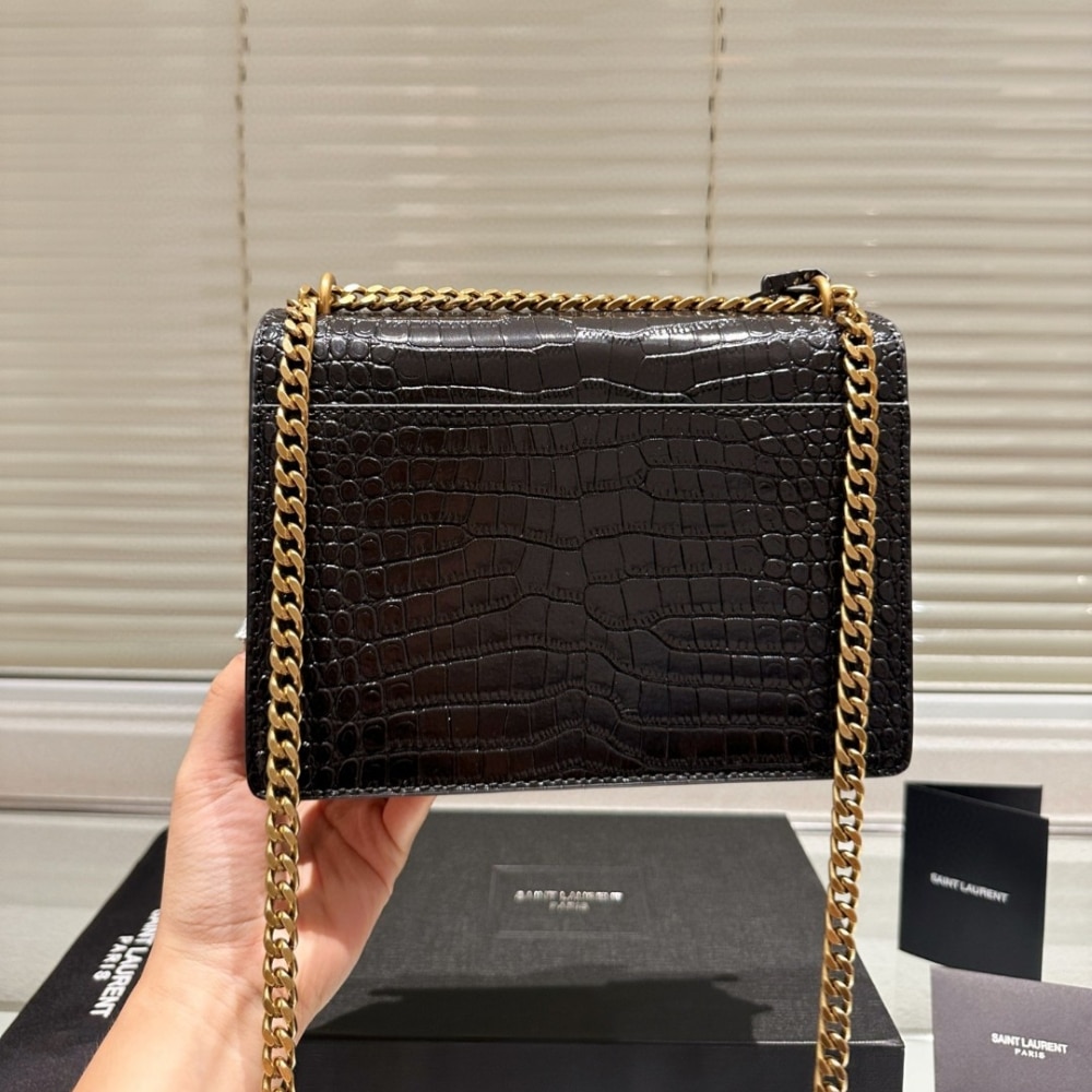 SAINT LAURENT SUNSET MEDIUM IN CROCODILE EMBOSSED LEATHER BLACK 22CM 442906DND0J1000 - Image 6