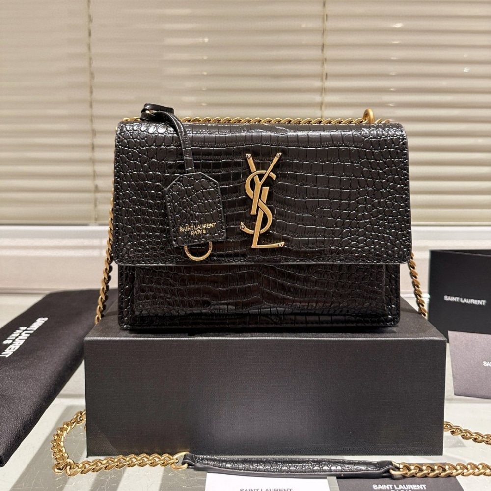 SAINT LAURENT SUNSET MEDIUM IN CROCODILE EMBOSSED LEATHER BLACK 22CM 442906DND0J1000 - Image 2