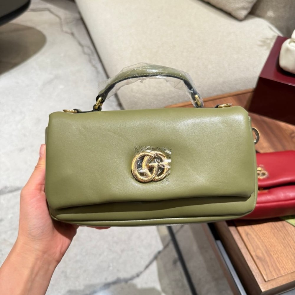 GUCCI GG MILANO MINI TOP HANDLE BAG DARK OLIVE GREEN PUFFY LEATHER 21CM 806017 AAD5X 3037 - Image 2