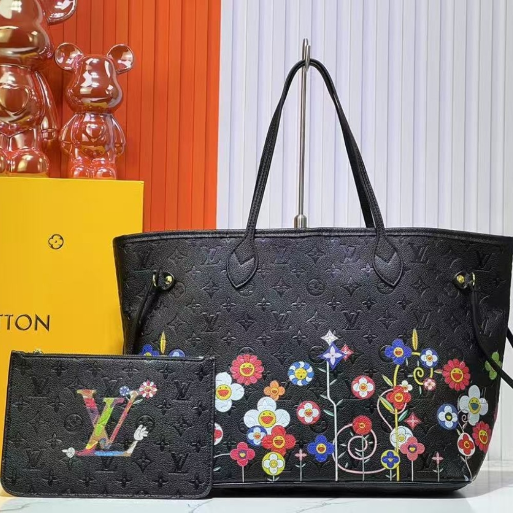 LOUIS VUITTON X TAKASHI MURAKAMI SUPERFLAT NEVERFULL MM BLACK 31CM M13675 - Image 2