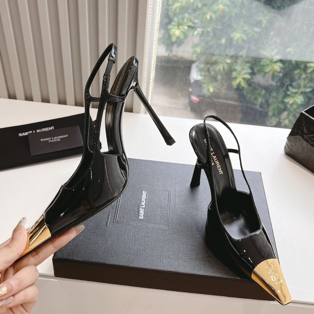 SAINT LAURENT JEANNE SLINGBACK PUMPS BLACK AND GOLD 800164AADX21000 - Image 4