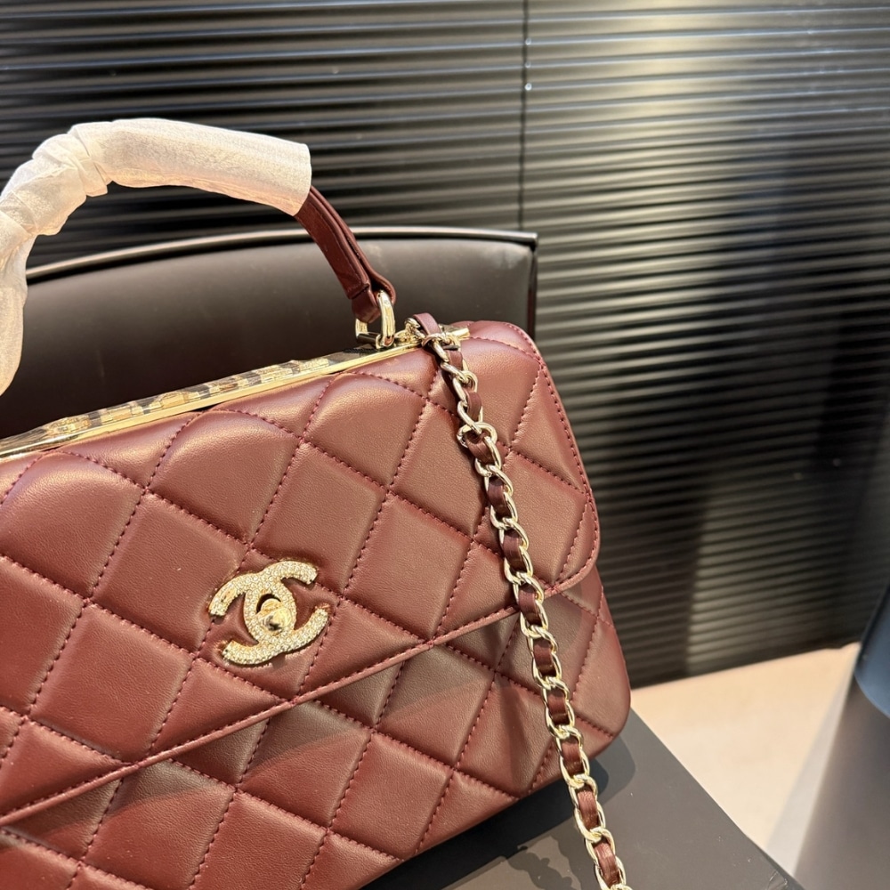 CHANEL FLAP BAG WITH TOP HANDLE BURGUNDY 25CM - Image 3
