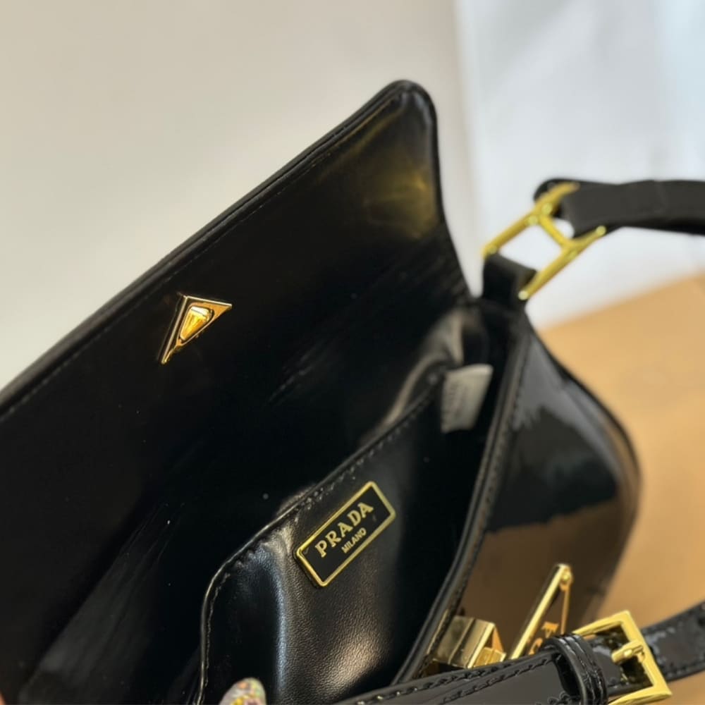 PRADA CLEO BAG IN BRUSHED LEATHER WITH TRIANGLE LOGO BLACK 24CM - Image 3