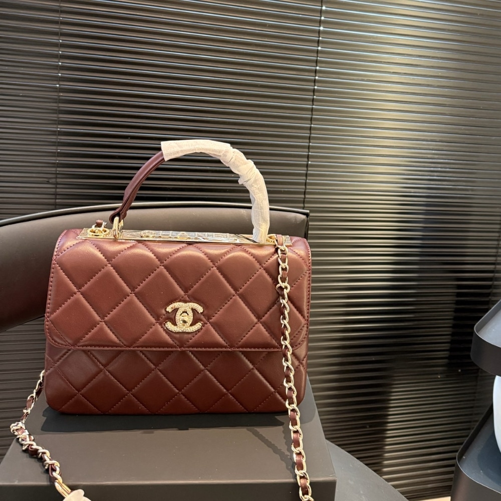 CHANEL FLAP BAG WITH TOP HANDLE BURGUNDY 25CM - Image 2