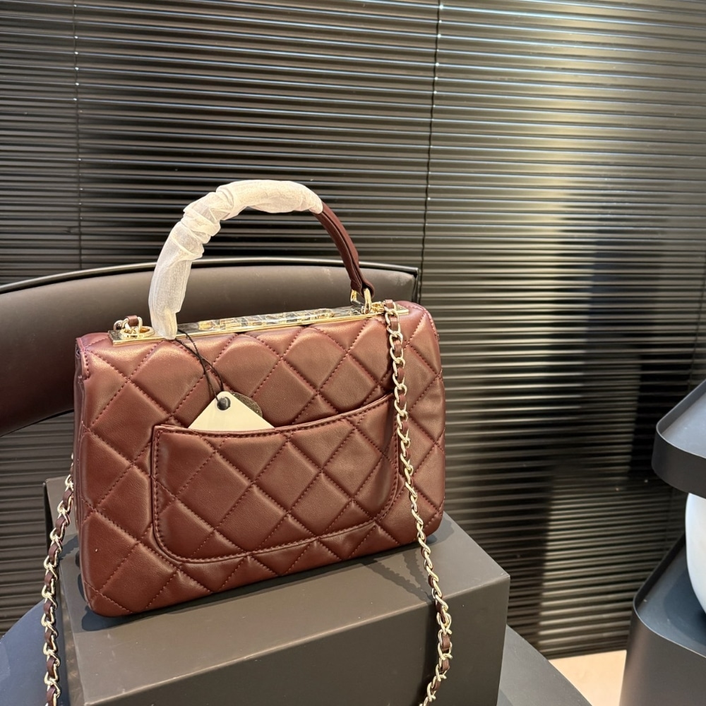 CHANEL FLAP BAG WITH TOP HANDLE BURGUNDY 25CM - Image 4