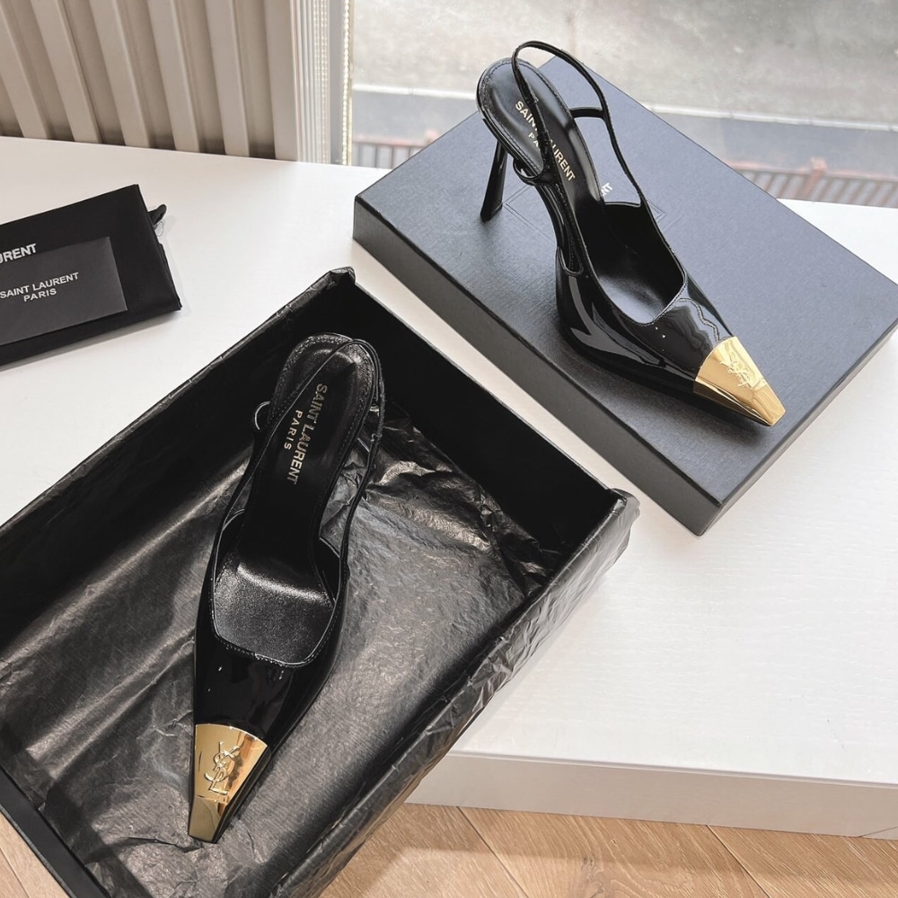 SAINT LAURENT JEANNE SLINGBACK PUMPS BLACK AND GOLD 800164AADX21000 - Image 6