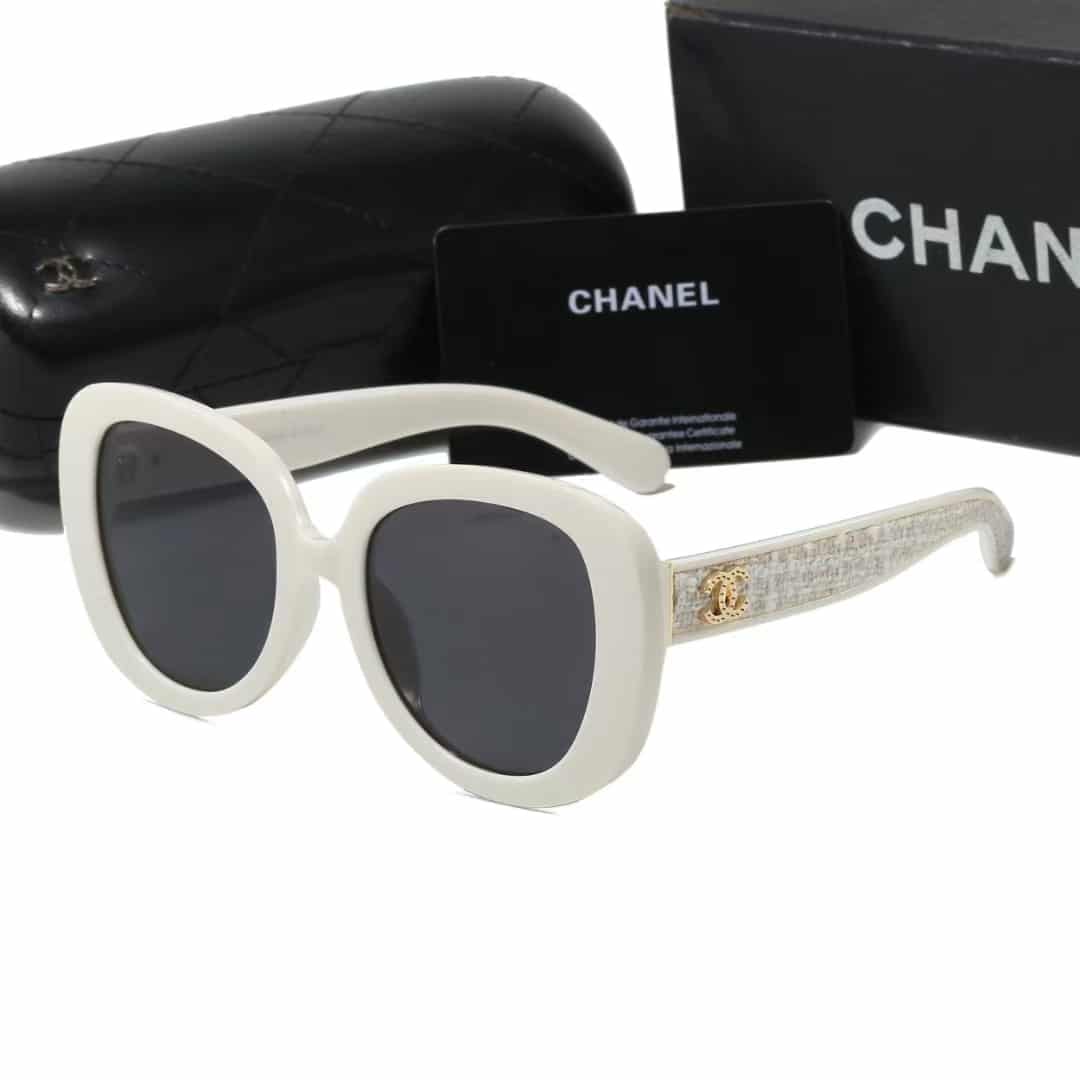 CHANEL SQUARE SUNGLASSES TWEED ACCENT IN WHITE - Image 2